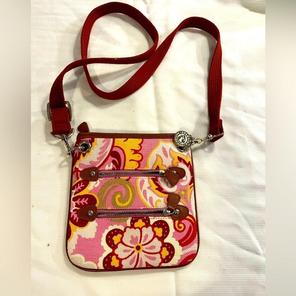 Spartina 449 Daufuskie Island Cross Body Leather Linen Adjustable Floral Pink
